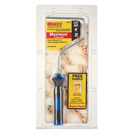 Work Tools 4" Mini Paint Roller Cover, 1/2" Nap Nap, Polyamide 25001